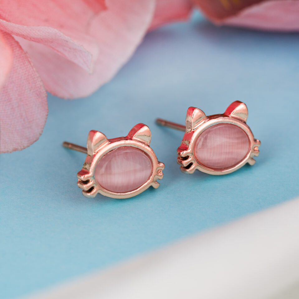 Rose Gold Cute Kitty Stud Earring