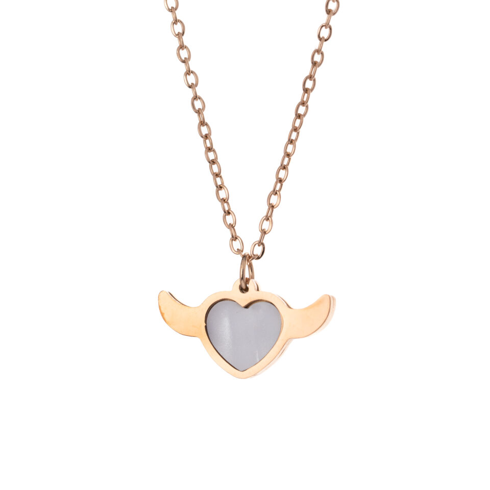 Heart and Wings Necklace - White