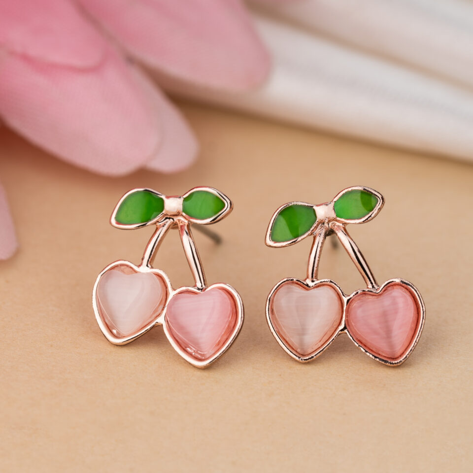 Rose Gold Dainty Cherry Stud Earring