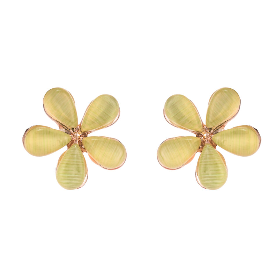 Rose Gold Green Flower Stud Earring