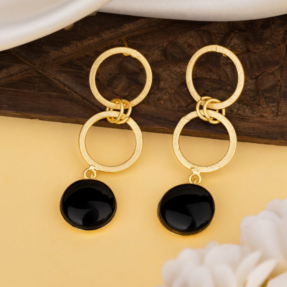 Charmiq Black Stone Brass Earrings
