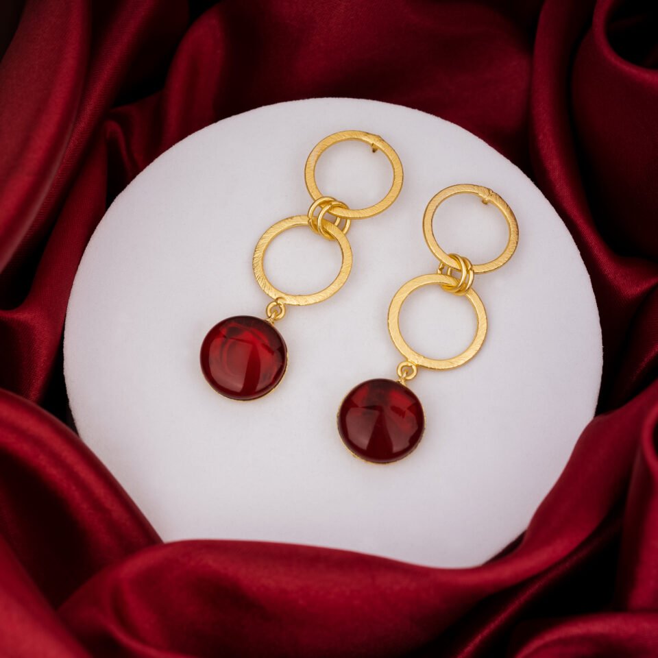 Charmiq Red Stone Brass Earrings