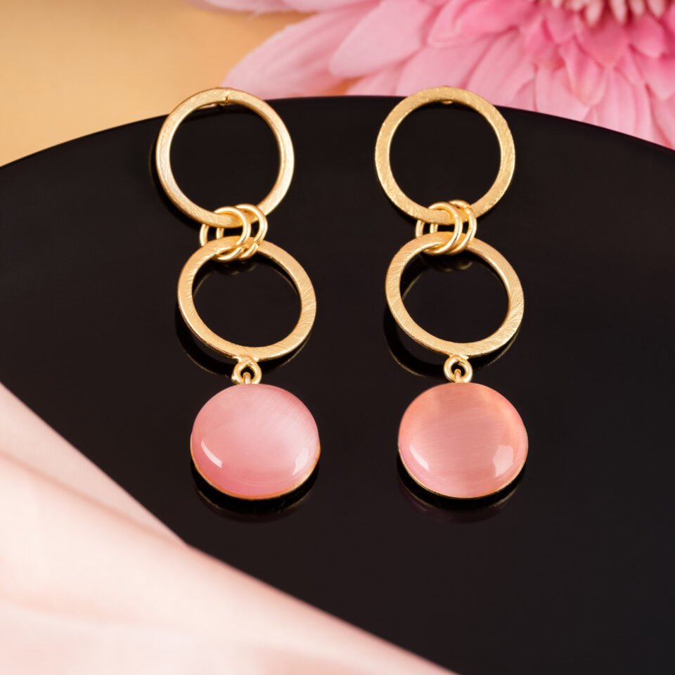 Charmiq Pink Stone Brass Earrings