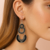 Oxidised Silver Black Enamel Work Double Dangler Chandbali Earrings for Women,