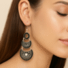 Silver Black Enamel Work 3 Layered Dangler Chandbali Earrings
