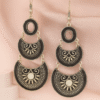 Silver Black Enamel Work 3 Layered Dangler Chandbali Earrings