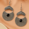 Silver Black Stone Studded Antique Finish Dangler Earrings