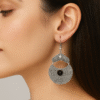 Silver Black Stone Studded Antique Finish Dangler Earrings