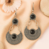 Antique Silver Black Stone Dangler Earrings