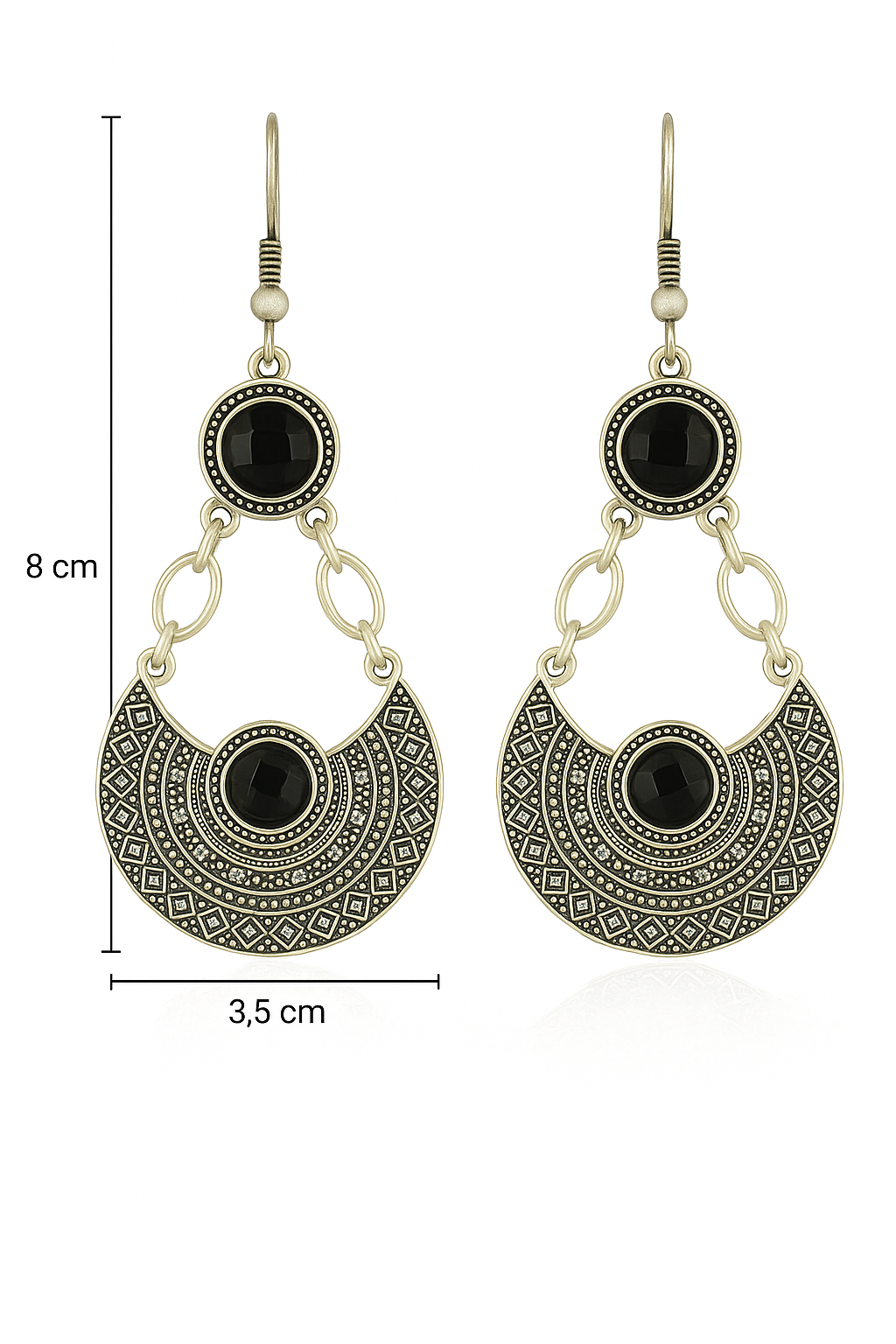 Antique Silver Black Stone Dangler Earrings