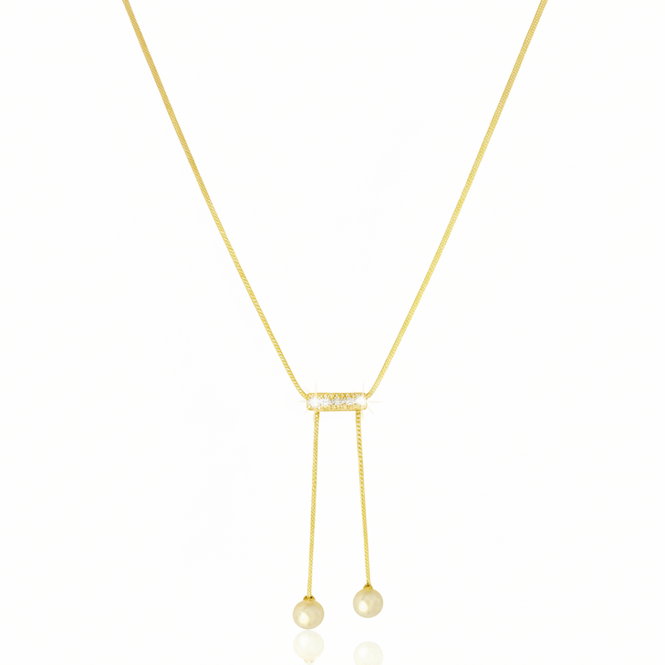 Stainless Steel Gold-Plated Pearl Drop Lariat Necklace for Women | Anti-Tarnish Adjustable Chain | Elegant Everyday Wear Jewelry