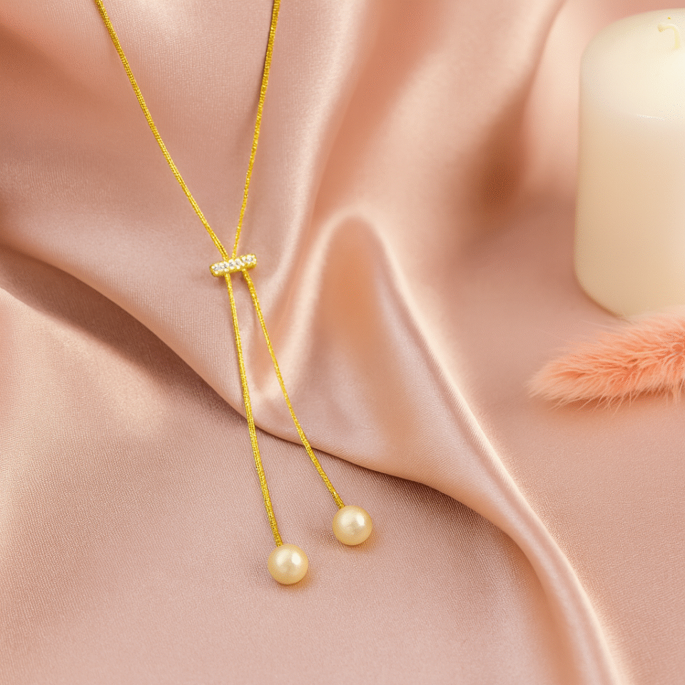 Stainless Steel Gold Plated Pearl Drop Lariat Necklace For 5