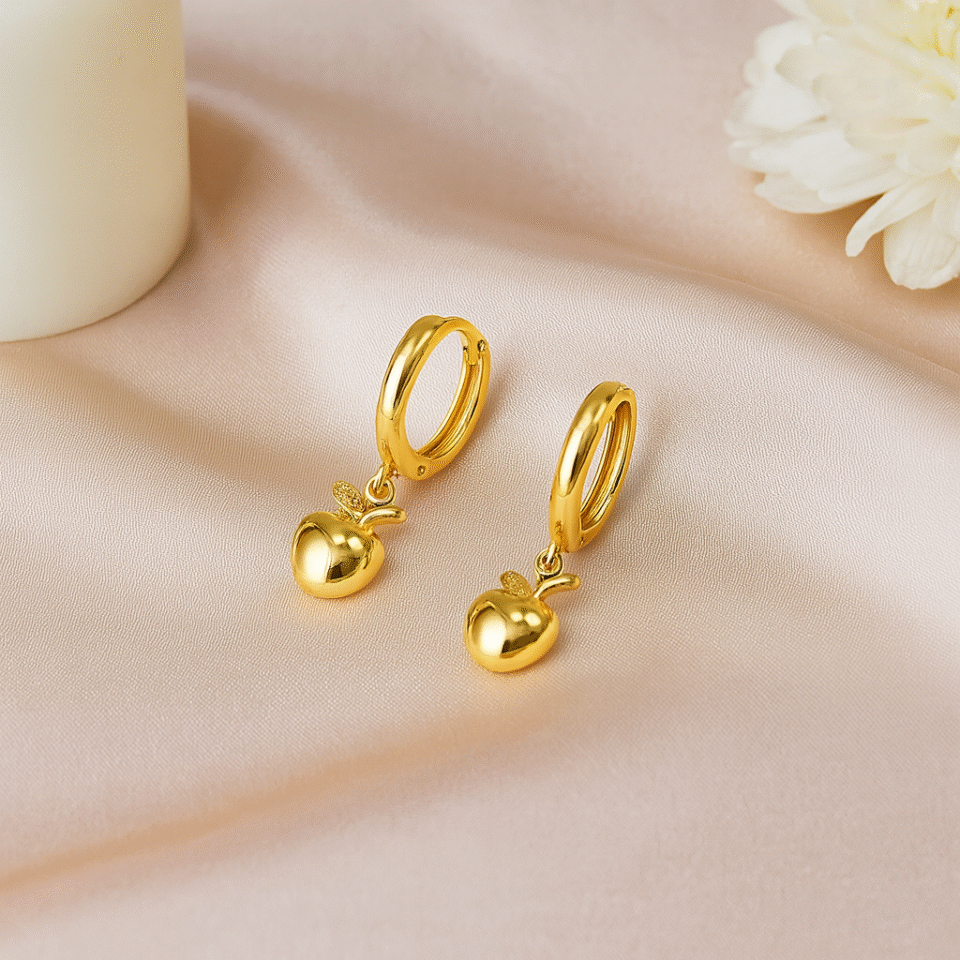Anti-Tarnish Gold Apple Hoop Earrings for Women