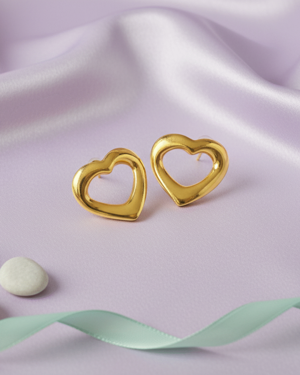 Golden Hollow Heart Stud Earrings – Minimal Chic