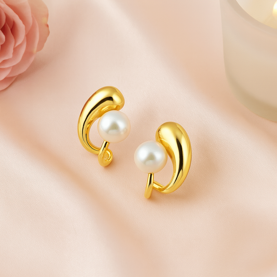 Anti Tarnish Gold Pearl Earrings For Women 7