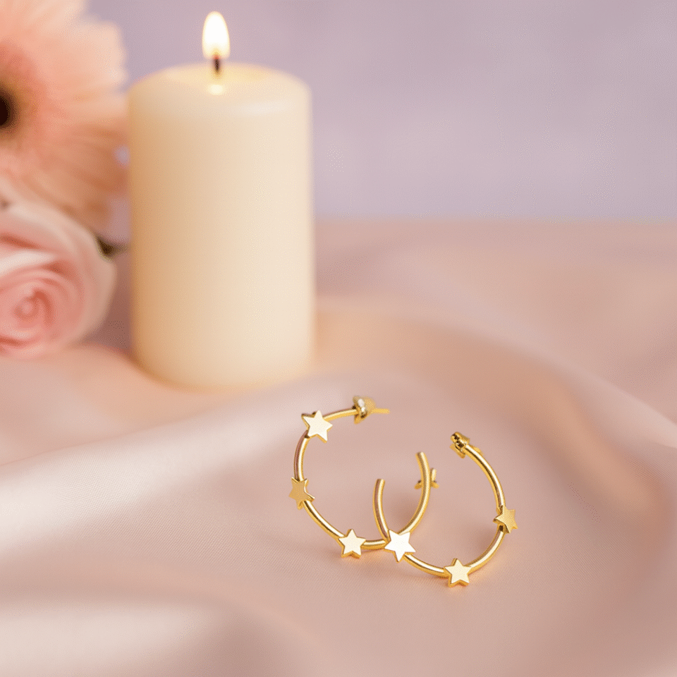 Anti-Tarnish Gold Star Hoop Earrings for Women | Charmiq