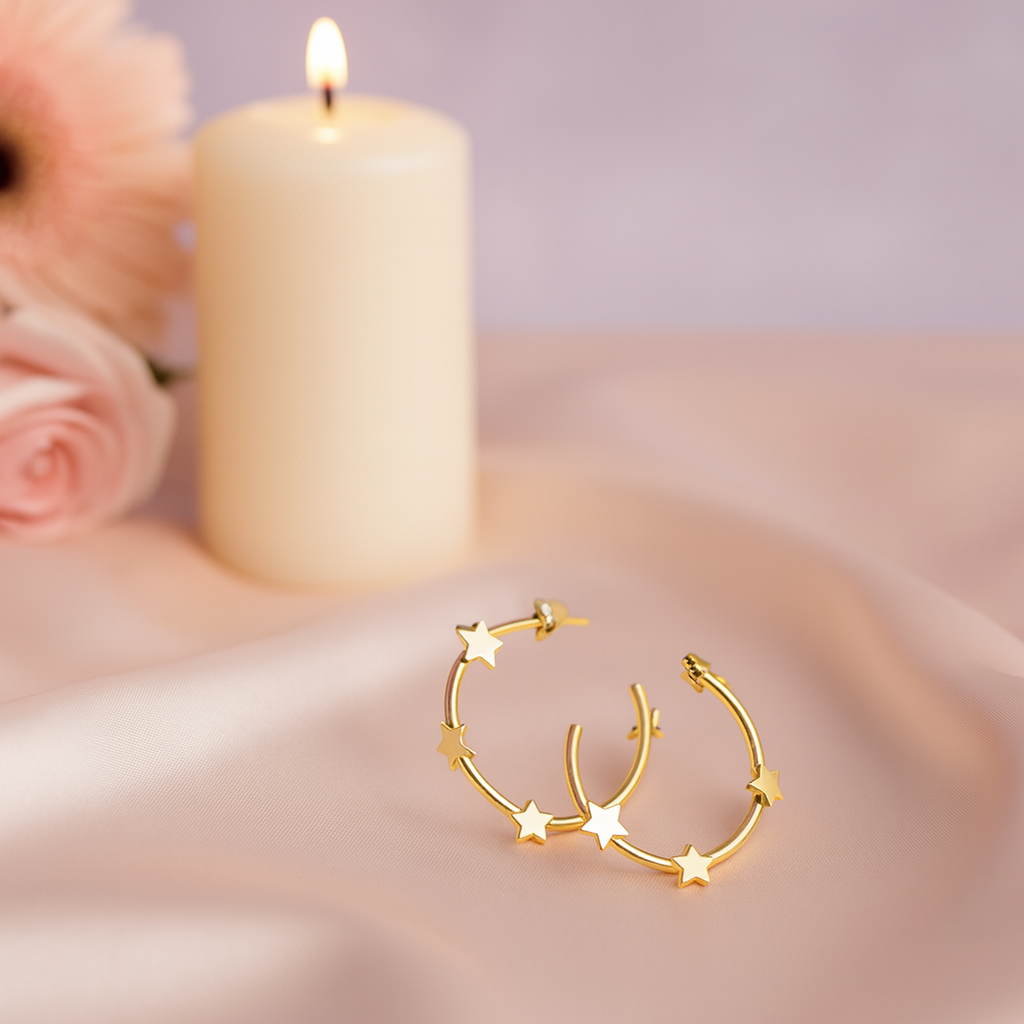 Anti Tarnish Gold Star Hoop Earrings For Women Charmiq 6