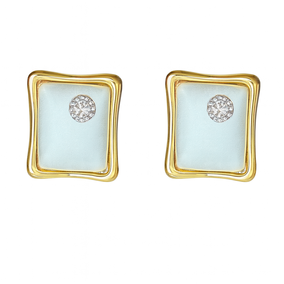 Anti Tarnish Rectangular Gold Frame Earrings With 6