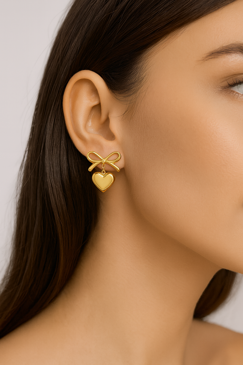Bow Heart Drop Earrings Romantic Gold Plated 4