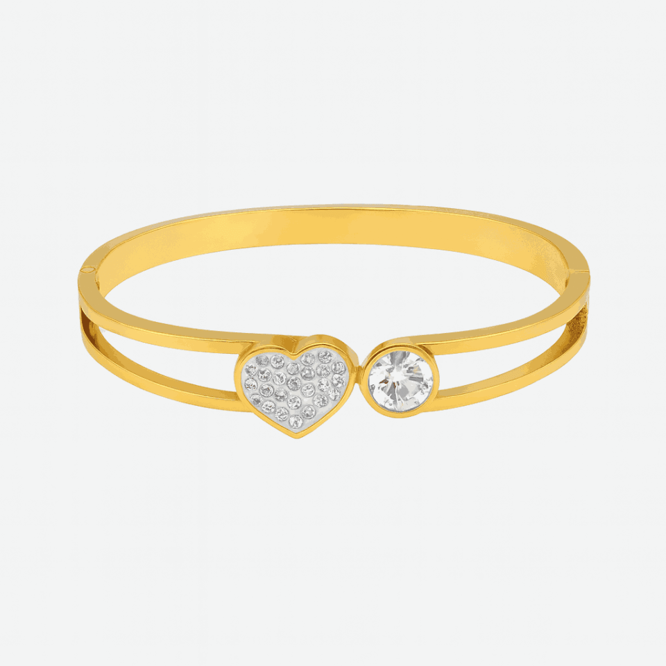 Double Band Heart Solitaire Open Bangle Gold Plated 3