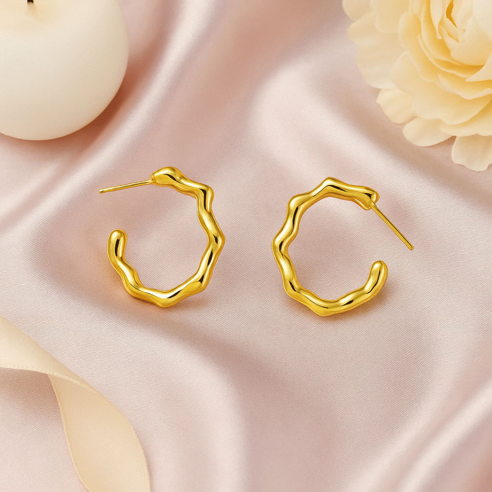 Gold Tone Twisted Hoop Earrings 4