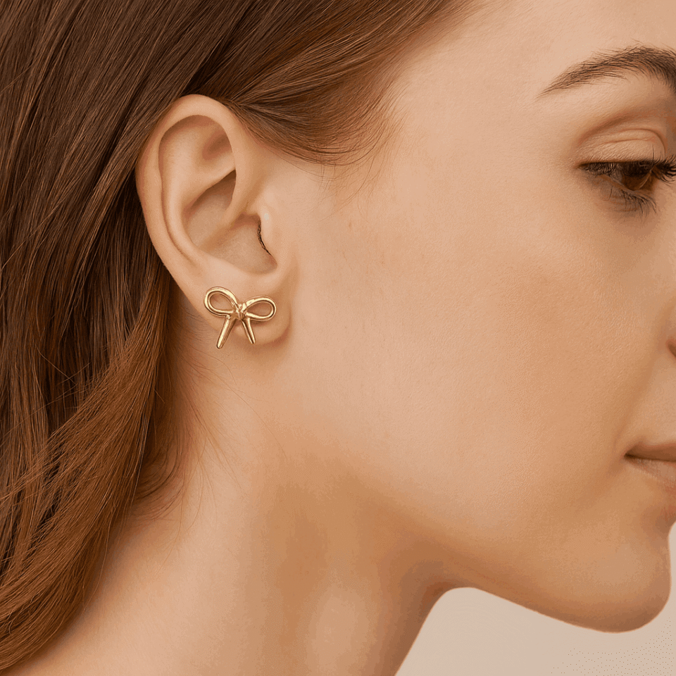Golden Bow Stud Earrings Anti Tarnish Daily Wear 4