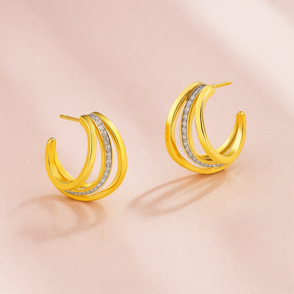 Triple Layered Crystal Hoop Earrings Statement Shine 8