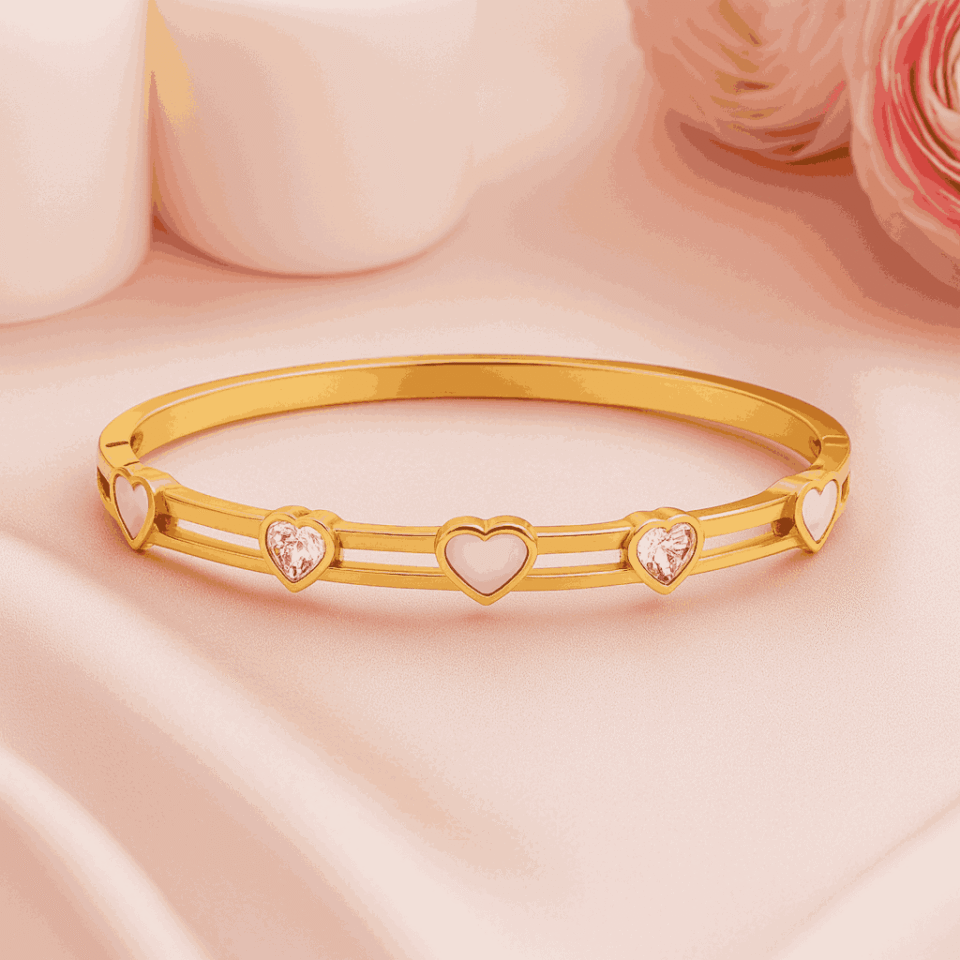 White Heart Enamel Bangle – Gold Plated