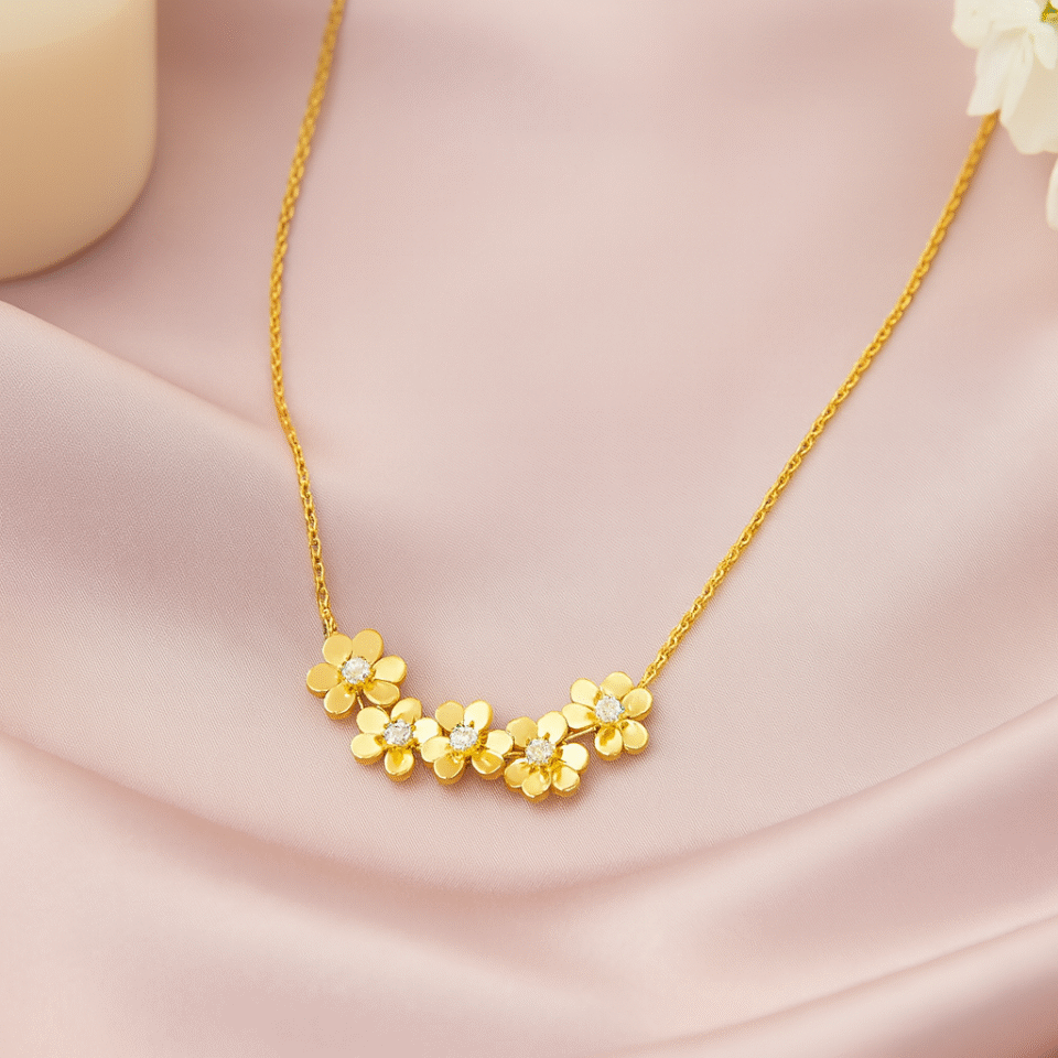 Charmiq 18K Gold Plated Floral Charm Necklace for Women | Anti-Tarnish Hypoallergenic Stainless Steel | Dainty Everyday Wear Jewellery