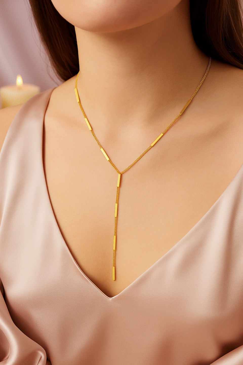 Charmiq Gold Plated Bar Lariat Necklace | Anti-Tarnish Stainless Steel Y Necklace for Women | Minimal Everyday Layered Jewellery