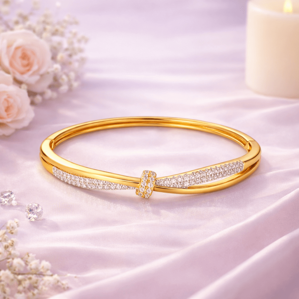 18K Gold Plated Twisted CZ Bangle for Women