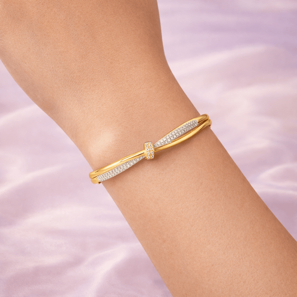18k Gold Plated Twisted Cz Bangle For Women 6