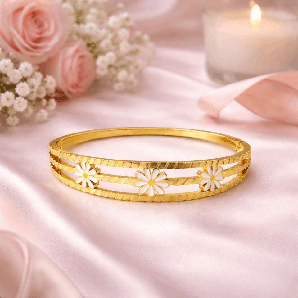 18K Gold Plated Anti Tarnish Daisy Circle Bangle Bracelet for Women