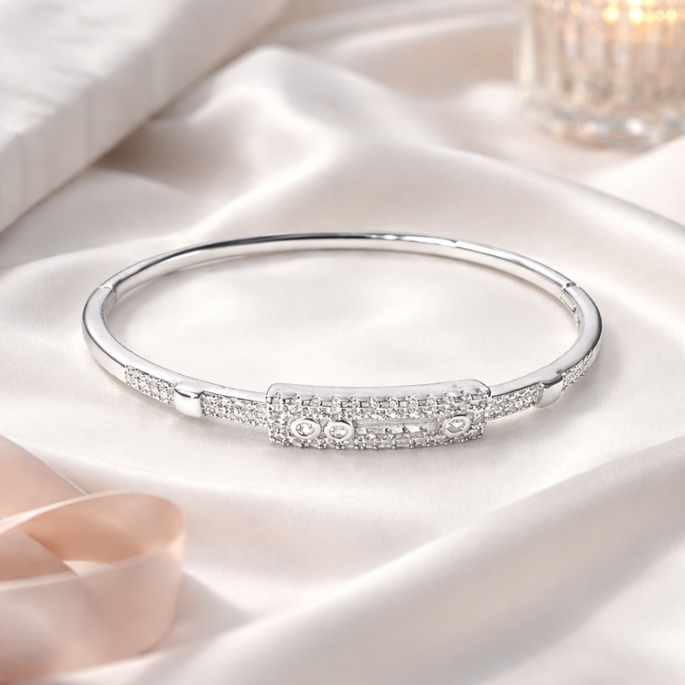 Anti-Tarnish Bangle Bracelet for Women | Premium CZ Diamond Studded | Hypoallergenic Stainless-Steel Base | Office & Everyday Wear