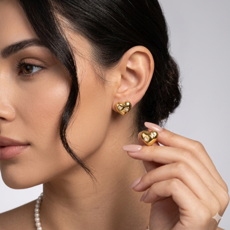 gold heart stud earrings