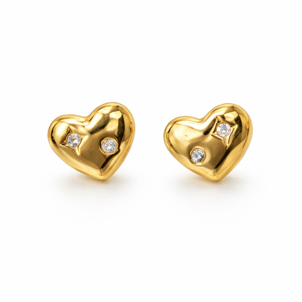 Gold Heart Stud Earrings with Zircon – Anti Tarnish