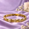 18K gold plated hinged bangle with a faceted quilted diamond pattern and three crystal clusters on a white background