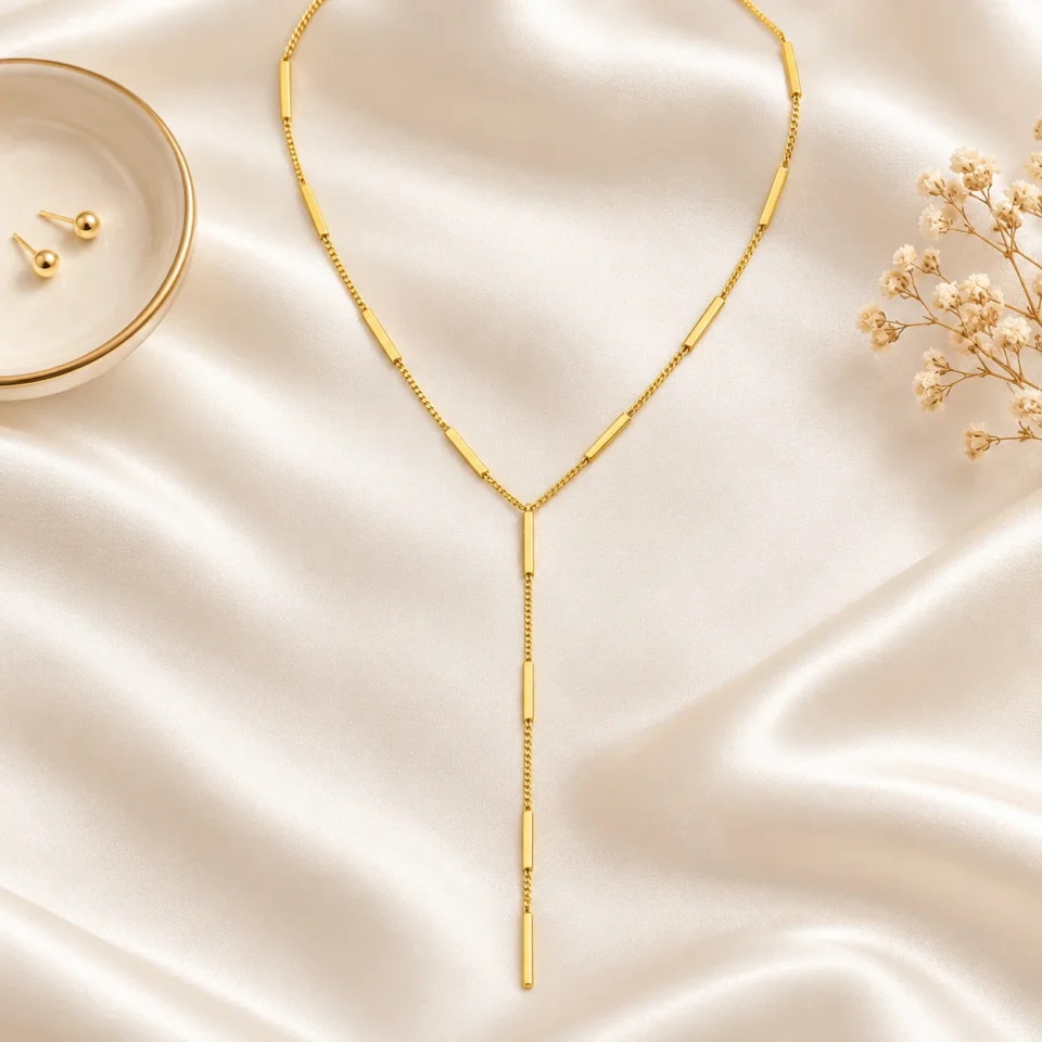 Charmiq Bar Station Y-Necklace – 18K Gold Plated Lariat Chain